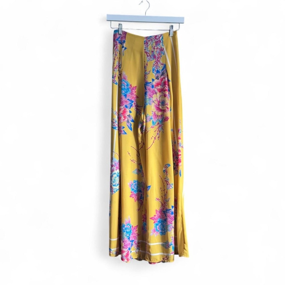 Wide Leg Floral Pants Women's Size Small Yellow Flying Tomato Scarf Chiffon